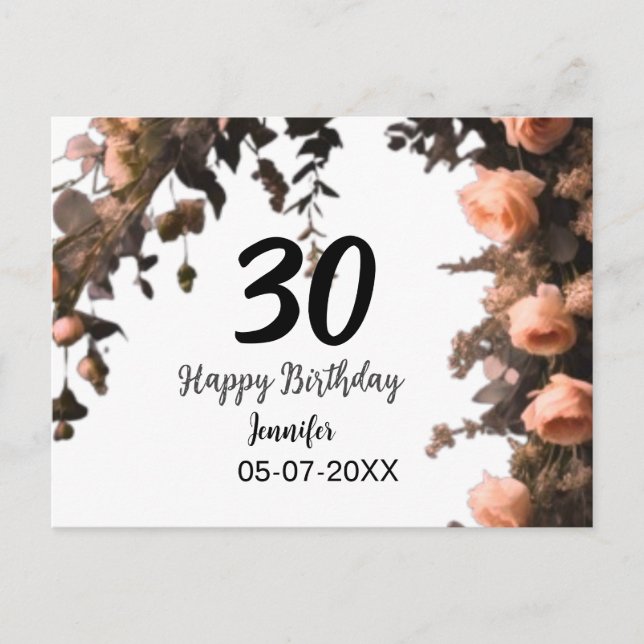 Carte Postale Fleur rose vintage moderne 30 ans  (Devant)