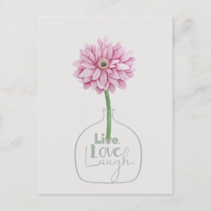 Carte Postale Fleur rose Vivre Amour Rire