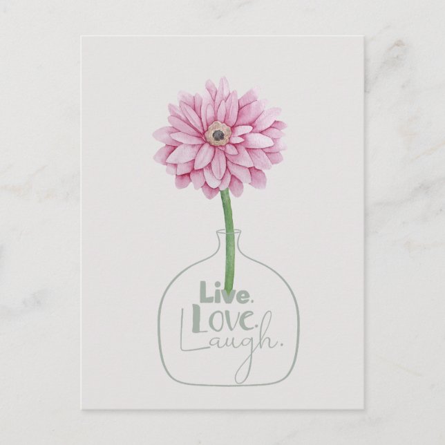 Carte Postale Fleur rose Vivre Amour Rire (Devant)