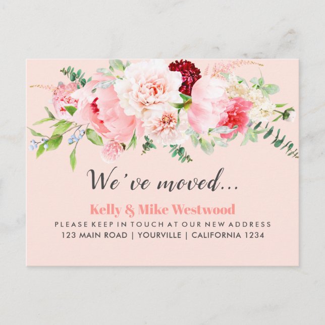 Carte Postale Fleur roseNous avons déplacé Nouvelle adresse Nouv (Devant)