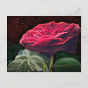 Carte Postale Fleur Rouge Rose Vert Black Art Floral Fleurs