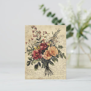 Carte Postale Fleur rustique et calligraphie - Papier Brown viei