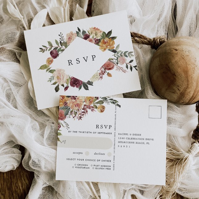 Carte Postale Fleur rustique Mariage choix de repas RSVP (Créateur téléchargé)