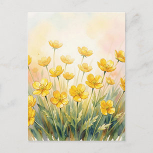 Carte Postale Fleur sauvage aquarelle jaune ensoleillée