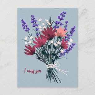 Carte Postale Fleur sauvage Bouquet JE TE MANQUE ASSEZ PERSONNAL