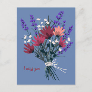 Carte Postale Fleur sauvage Bouquet JE TE MANQUE ASSEZ PERSONNAL