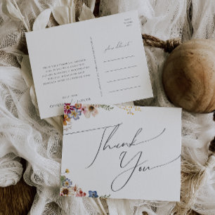 Carte Postale Fleur sauvage coloré   Merci de mariage de jardin