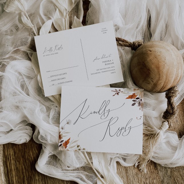 Carte Postale Fleur sauvage d'automne Boho | Mariage RSVP (Créateur téléchargé)