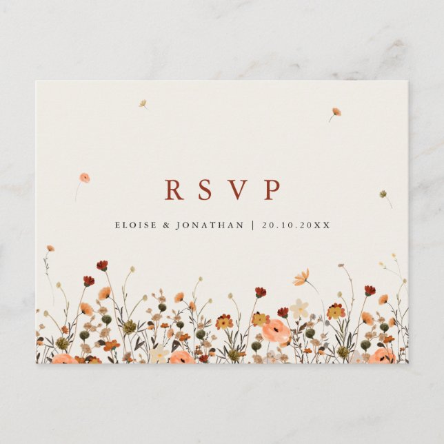 Carte Postale Fleur sauvage d'automne Jardin Floral Boho mariage (Devant)