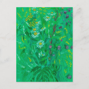 Carte Postale Fleur sauvage de juillet, Fleurs d'été peinture fl