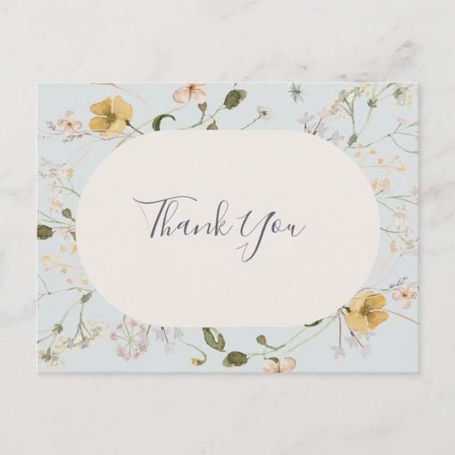 Carte Postale Fleur sauvage de printemps | Merci Mariage bleu cl (Devant)