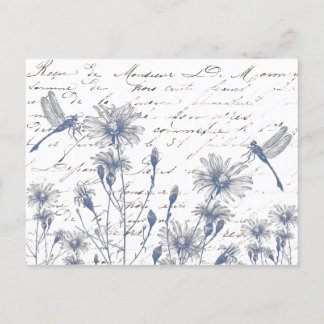 Carte postale fleur sauvage Dragonfly French Scrip