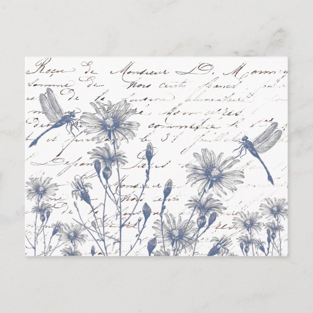 Carte postale fleur sauvage Dragonfly French Scrip (Devant)