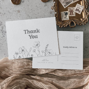 Carte Postale Fleur Sauvage Grise Apaisée Merci Minimaliste