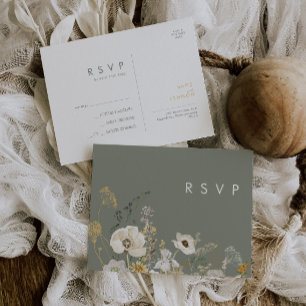 Carte Postale Fleur sauvage lunatique Sage Green Wedding RSVP