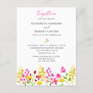 Carte Postale Fleur sauvage Mariage Aquarelle Élégant Script Inv