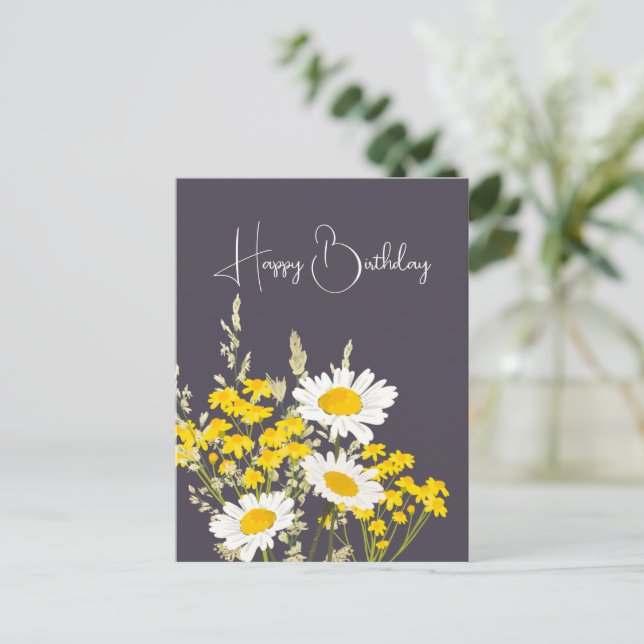 Carte Postale Fleur sauvage moderne Joyeux anniversaire (Debout devant)