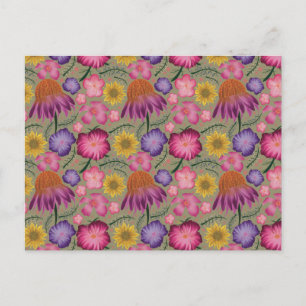 Carte Postale Fleur sauvage Sage vert motif floral