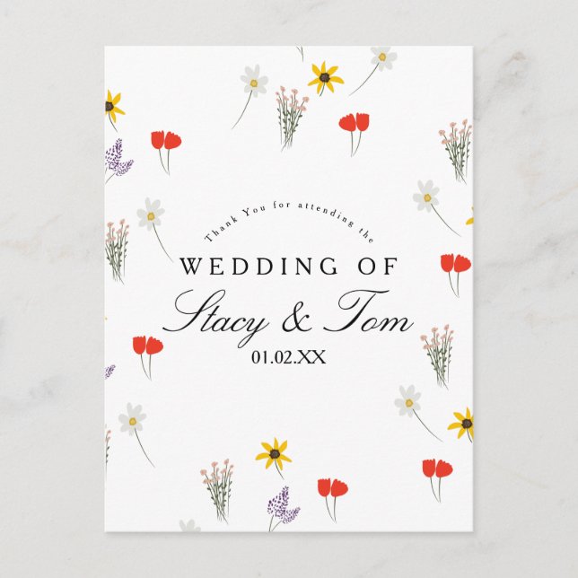 Carte Postale Fleur sauvage simple main tiré Merci Mariage (Devant)