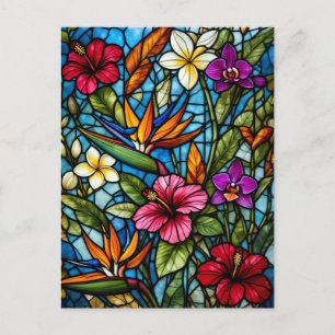 Carte Postale Fleur tropicale en vitrail floral vibrant