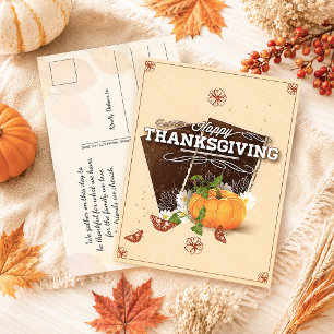Carte Postale Fleur Vintage Joyeux Thanksgiving Citrouille Autom