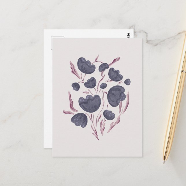 Carte Postale Fleur violet foncé esthétique (Devant/Arrière en situation)