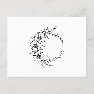 Carte Postale Fleur Wreath noir et blanc
