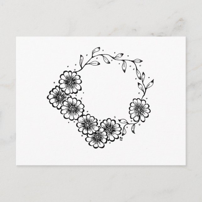 Carte Postale Fleur Wreath noir et blanc (Devant)