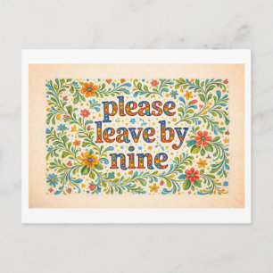 Carte Postale Fleuri "Veuillez partir à neuf heures"