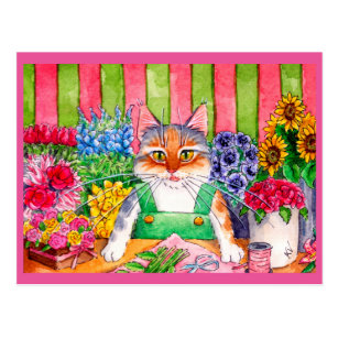 Carte Postale Fleuriste Mignon D Art De Chat Zazzle Fr