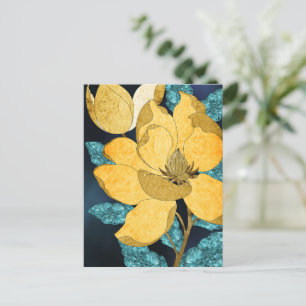 Carte Postale Fleuron doré avec Feuilles Turquoises Floral Abstr