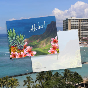 Carte Postale Fleurs Aloha Hawaïennes Ananas et Montagnes