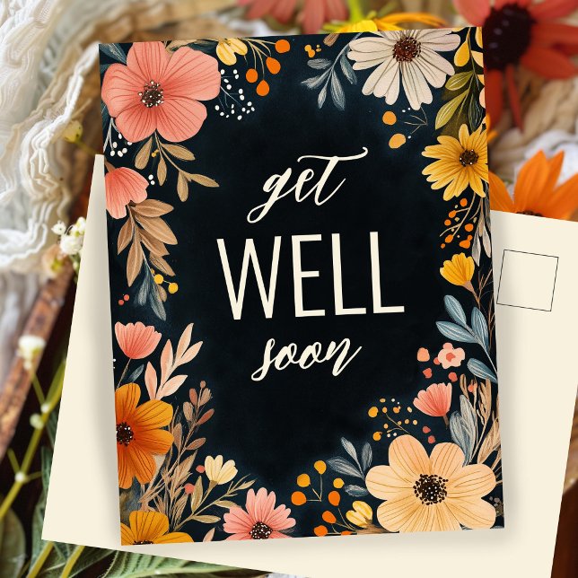Carte Postale Fleurs aquarelles audacieuses SUR COMMANDE PERSONN (Bold Watercolor Florals WELL SOON CUSTOM Postcard
)