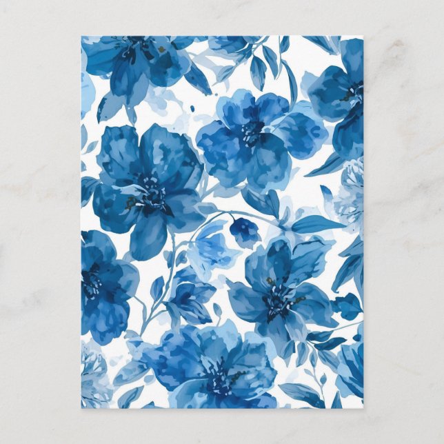 Carte Postale Fleurs aquarelles bleues élégantes (Devant)