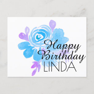 Carte Postale Fleurs Aquarelles Peintes à la Main Bon Anniversai