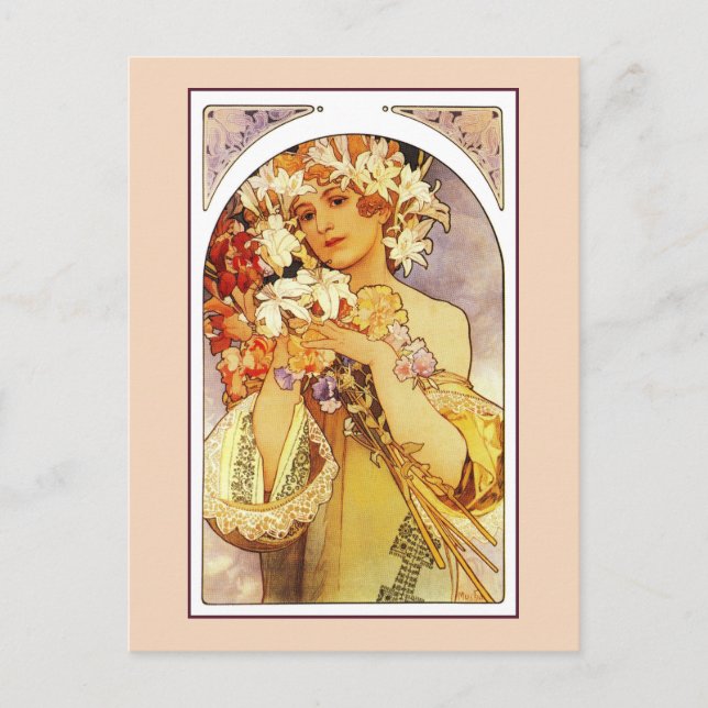 Carte Postale Fleurs, Art Nouveau Alphonse Alfons Mucha (Devant)