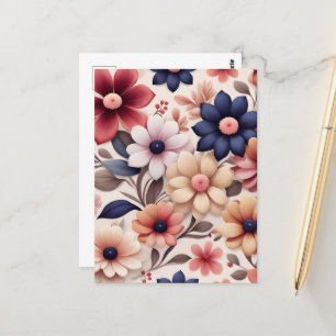 Carte Postale Fleurs audacieuses et rose motif