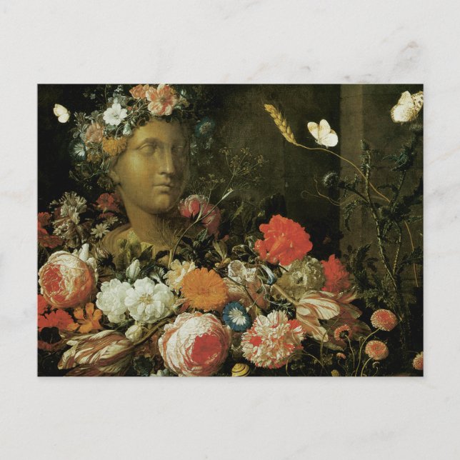 Carte Postale Fleurs autour d'un buste classique (Devant)