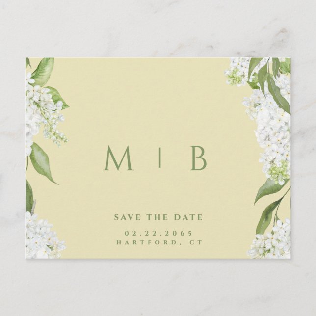 Carte Postale Fleurs Blanches Jaune Date Enregistrer Mariage Mod (Devant)