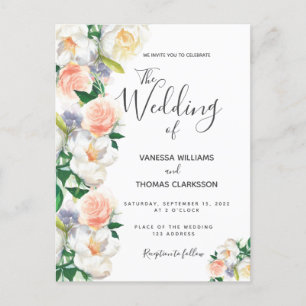 Carte Postale Fleurs blanches rose vif mariage élégant