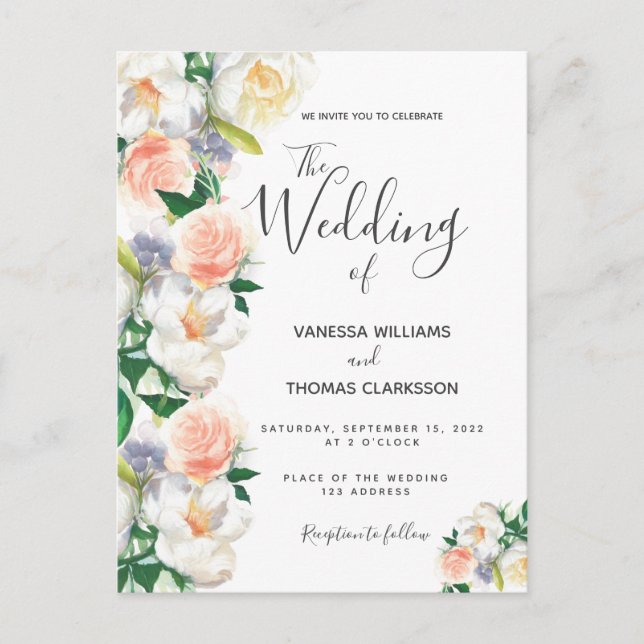 Carte Postale Fleurs blanches rose vif mariage élégant (Devant)