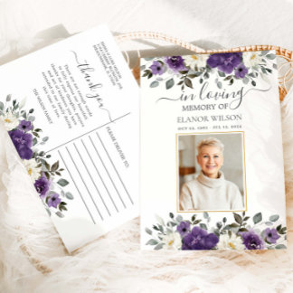 Carte Postale Fleurs blanches violettes foncées Photo Funéraille