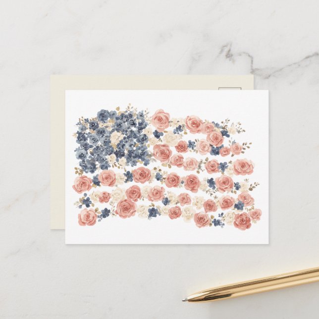Carte Postale Fleurs Bleu Blanc Rouge (Devant/Arrière en situation)