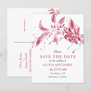 Carte Postale Fleurs bleues et blanches Enregistrez la date