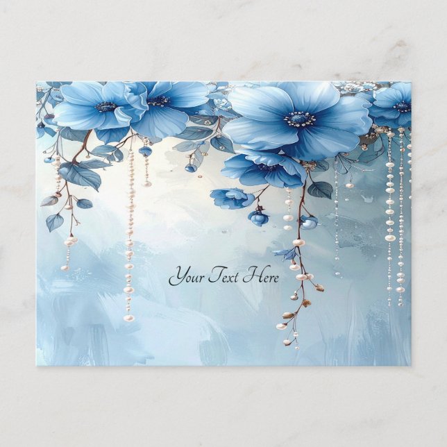 Carte postale Fleurs bleues et perles (Devant)