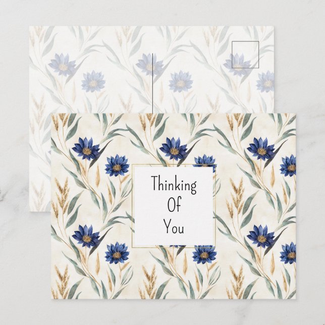 Carte Postale Fleurs Bleues Pensant à toi (Devant / Derrière)