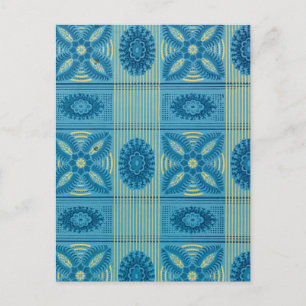 Carte Postale Fleurs bleues rayures jaunes Motif d'art vintage