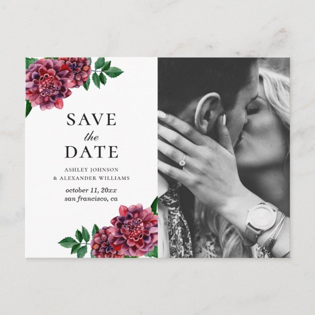 Carte Postale Fleurs bordeaux aquarelles. Maroon Enregistrer la  (Devant)