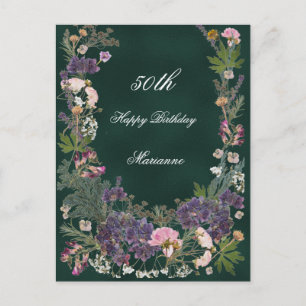 Carte Postale Fleurs botaniques d'anniversaire sur fond vert for