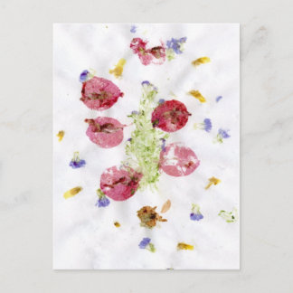 Carte Postale Fleurs cassées artisanat, bougie rouge et vert